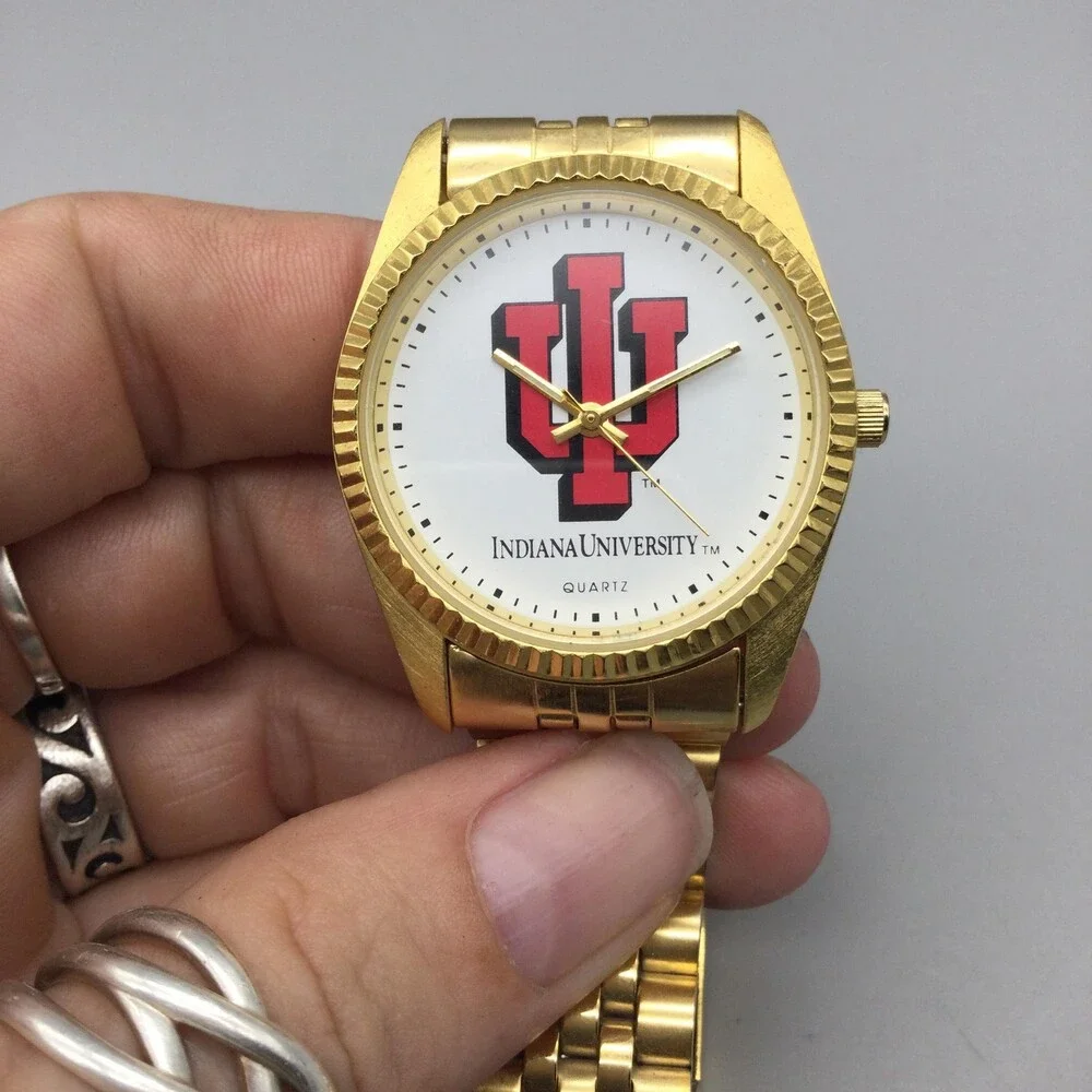Indiana University Mens Watch 35mm White Logo Dial Gold Tone New Battery 8